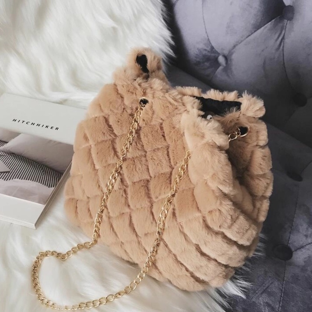 Tan Faux Fur Quilted Bag
